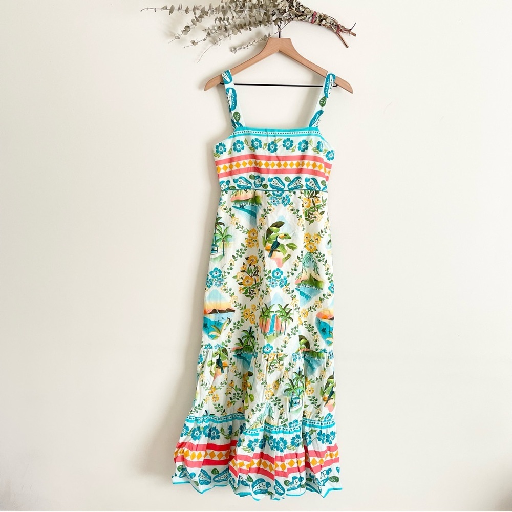 Farm Rio x Anthropologie Printed Maxi Dress XS NWT Blue Motif - Picture 8 of 16